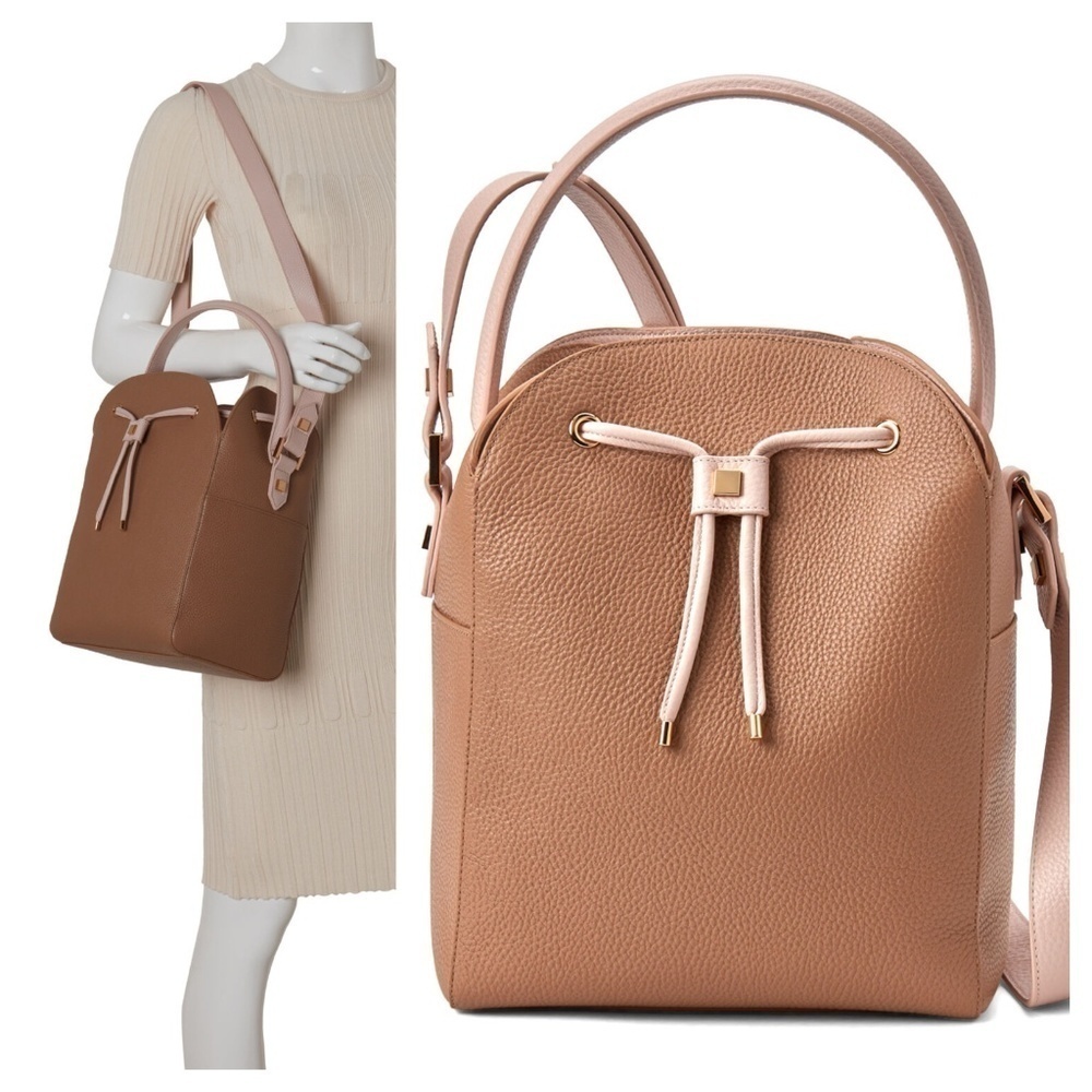 NEW Luana Burro Bucket Shoulder Bag Pebbled Leather Brown NWT $350